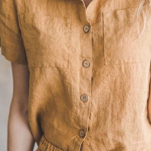 Short Linen Shirt Loose Style / Linen Summer Shirt / Linen Buttoned Blouse / Peter Pan Collar Shirt image 2