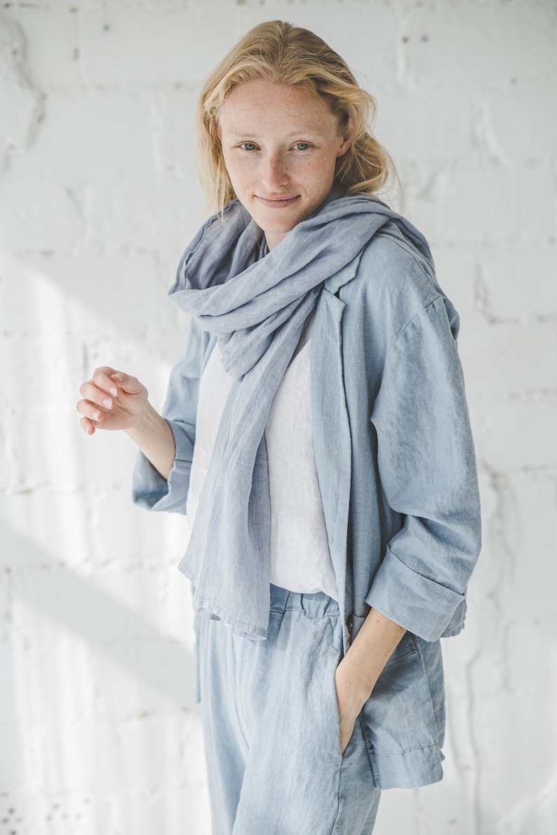 Linen Scarf / Linen Gauze Scarf / Linen Scarves Washed Lightweight / Softened Long Unisex Scarf image 3