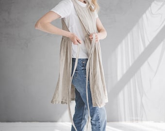 Linen Pinafore Apron Dress: Retro Style Work Dress