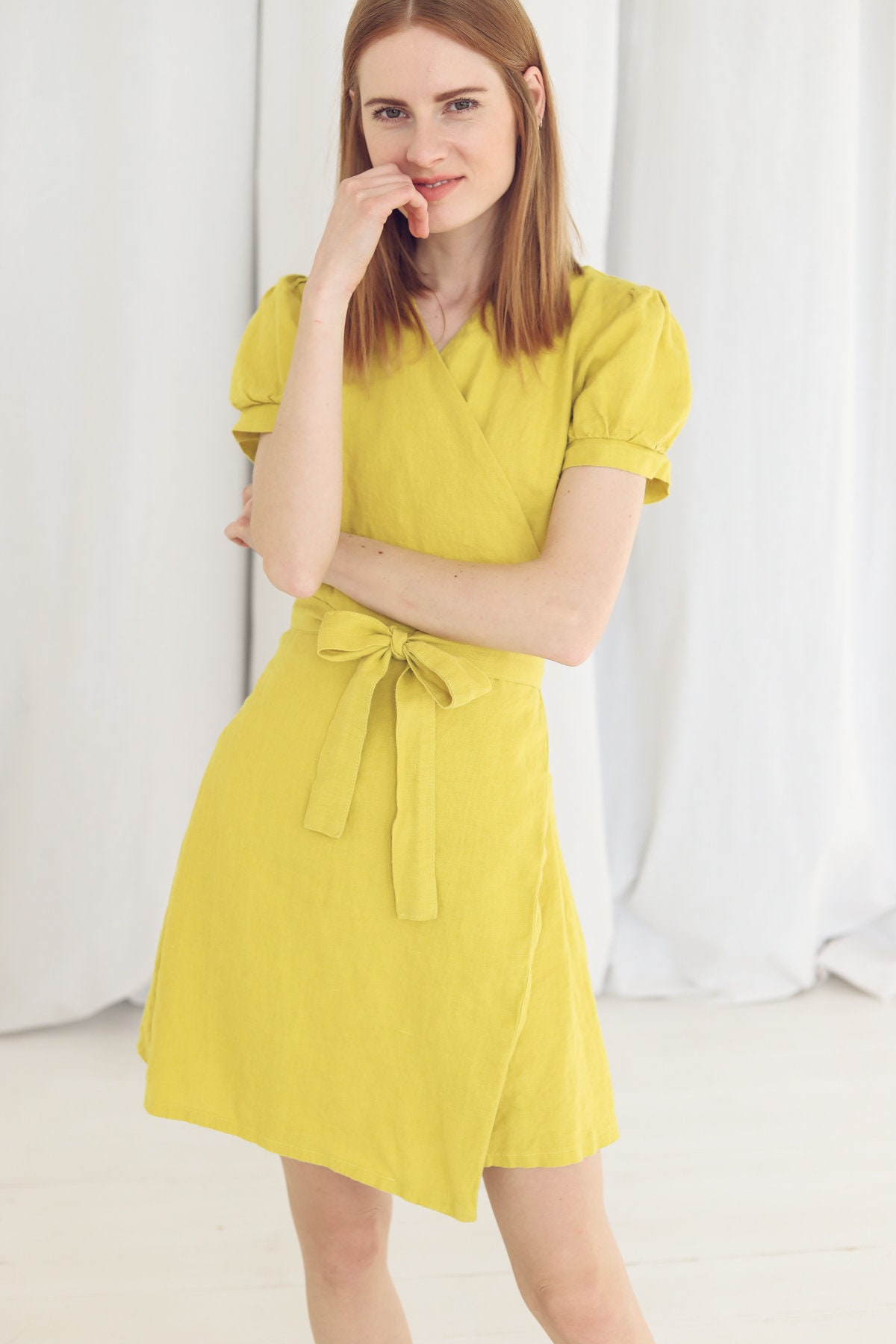 Lemon Linen Wrap Dress: Short Sleeve Summer Dress - Etsy Denmark Lemon Linen Wrap Dress: Short Sleeve Summer Dress - Etsy Denmark