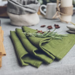 Moss Green Table Linen Napkins Set Of 4, 6, 8, 10, 12, 14, 16, Handmade Linen Gift image 1