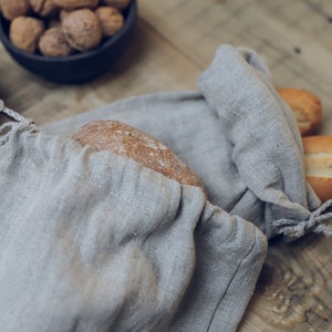 Linen Bread Bag, Sourdough Bread Linen Bag, Natural Linen Loaf Bag, Sac à Pain, Boule Bag, French Baguette Linen Bag, Kitchen Storage Bag image 2