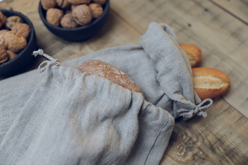 Linen Bread Bag, Sourdough Bread Linen Bag, Natural Linen Loaf Bag, Sac à Pain, Boule Bag, French Baguette Linen Bag, Kitchen Storage Bag image 2