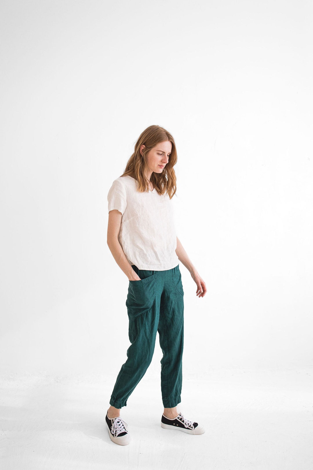 Cargo Crop - Linen Pants With Elastic Waist