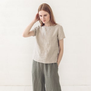 Minimalist Linen Top: Short Sleeve Summer Blouse