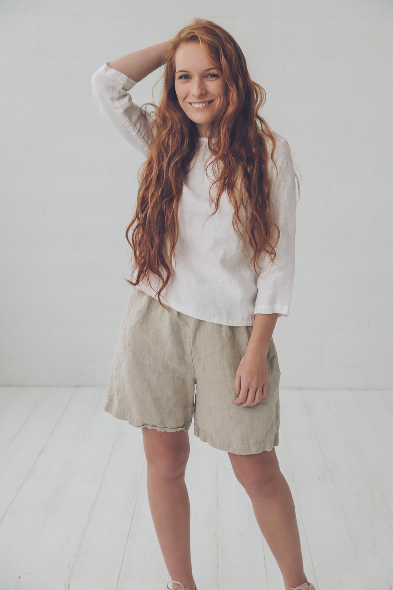 Linen Shorts / Loose Linen Elastic Waist Shorts / Summer Linen Shorts for Women image 4