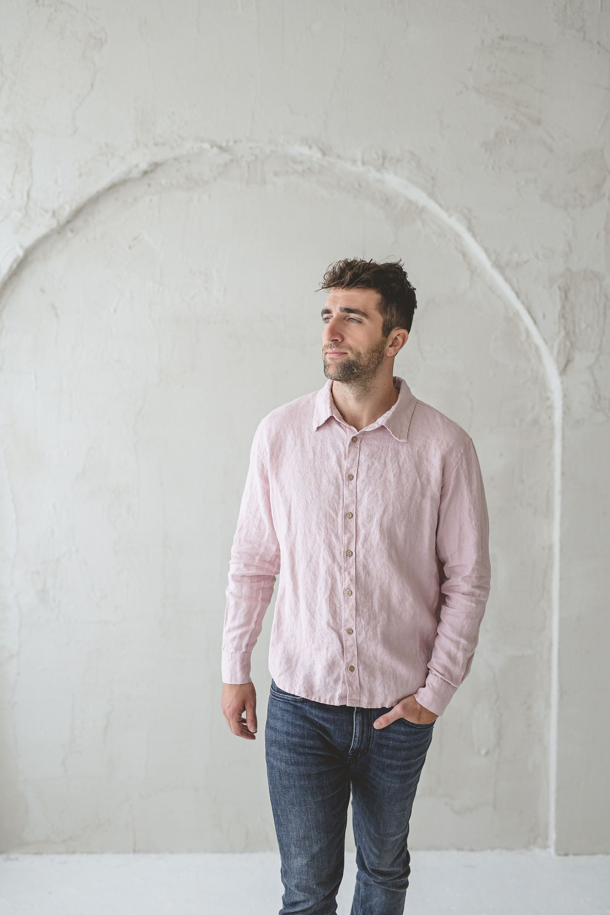 Classic Linen Men's Shirt: Mellow Rose Button Down