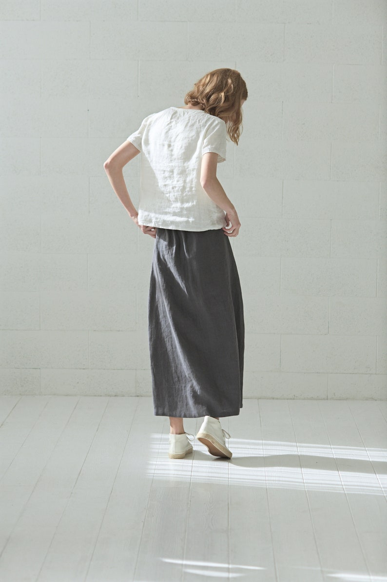 A Line Linen Skirt Heavy Flax / High Waisted Linen Skirt / Long Heavy Linen Skirt image 3