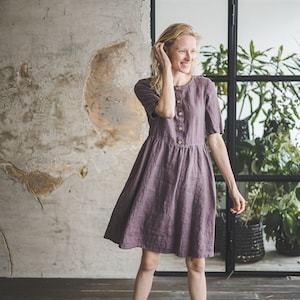 Classic Linen Dress / Flax Linen Women Dress / Wide Skirt Dress / Maternity Linen Dress / Linen Dress image 1