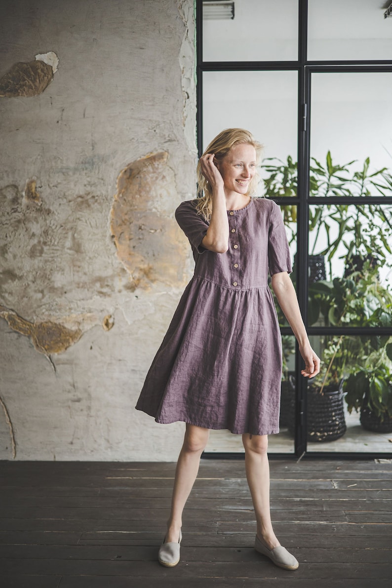 Classic Linen Dress / Flax Linen Women Dress / Wide Skirt Dress / Maternity Linen Dress / Linen Dress image 1