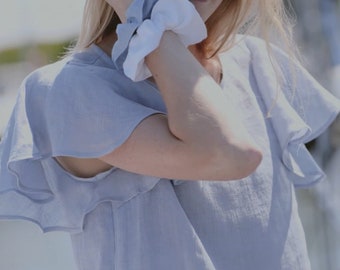 Set of 2 Linen Hair Scrunchies, GET 1 FREE,  Small Linen Hair Tie, Zero Waste Linen, Handmade Gift Set