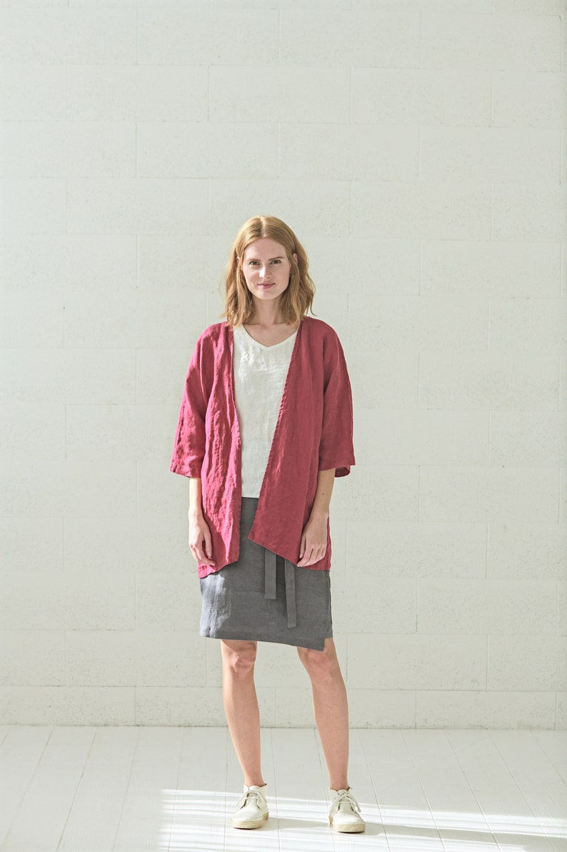 Linen Kimono Jacket, Drop Shoulder Sleeves Jacket, Oversized Linen Jacket, Japanese Style Linen Cardigan image 1