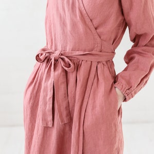 Maxi Wrap Linen Dress / Long Bridesmaids Linen Dress / Summer Women Dress image 3