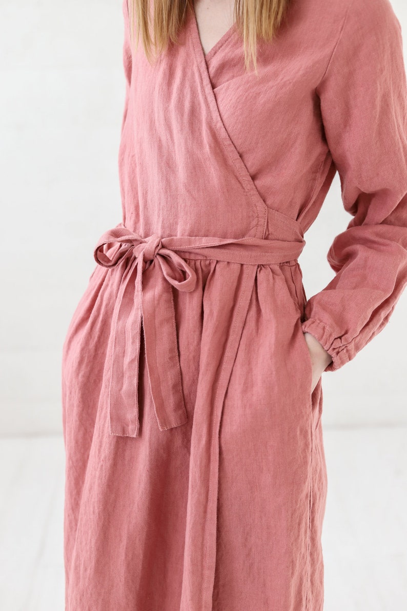 Maxi Wrap Linen Dress / Long Bridesmaids Linen Dress / Summer Women Dress image 3