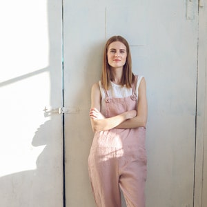 Tapered Linen Jumpsuit, Baggy Linen Overall, Spring Linen Romper, Women's Casual Jumpsuit, Pinafore Linen Romper image 7