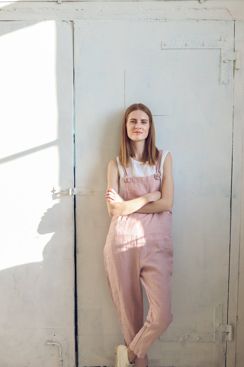 Tapered Linen Jumpsuit, Baggy Linen Overall, Spring Linen Romper, Women's Casual Jumpsuit, Pinafore Linen Romper image 7