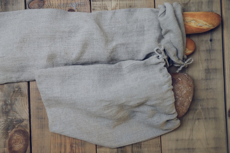 Linen Bread Bag, Sourdough Bread Linen Bag, Natural Linen Loaf Bag, Sac à Pain, Boule Bag, French Baguette Linen Bag, Kitchen Storage Bag image 5