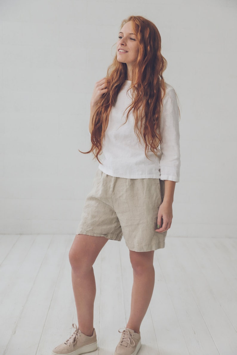 Linen Shorts / Loose Linen Elastic Waist Shorts / Summer Linen Shorts for Women image 6