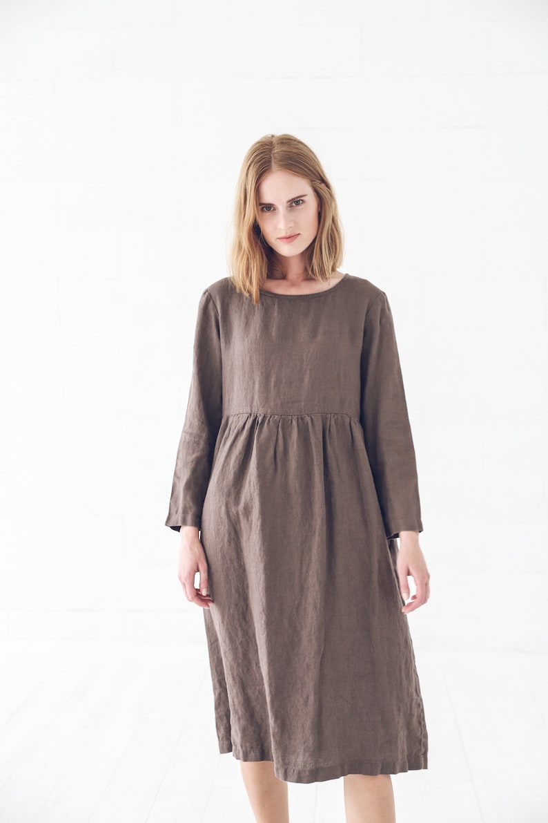 Swing Linen Dress with Long Sleeves, Soft Maxi Linen Dress image 2