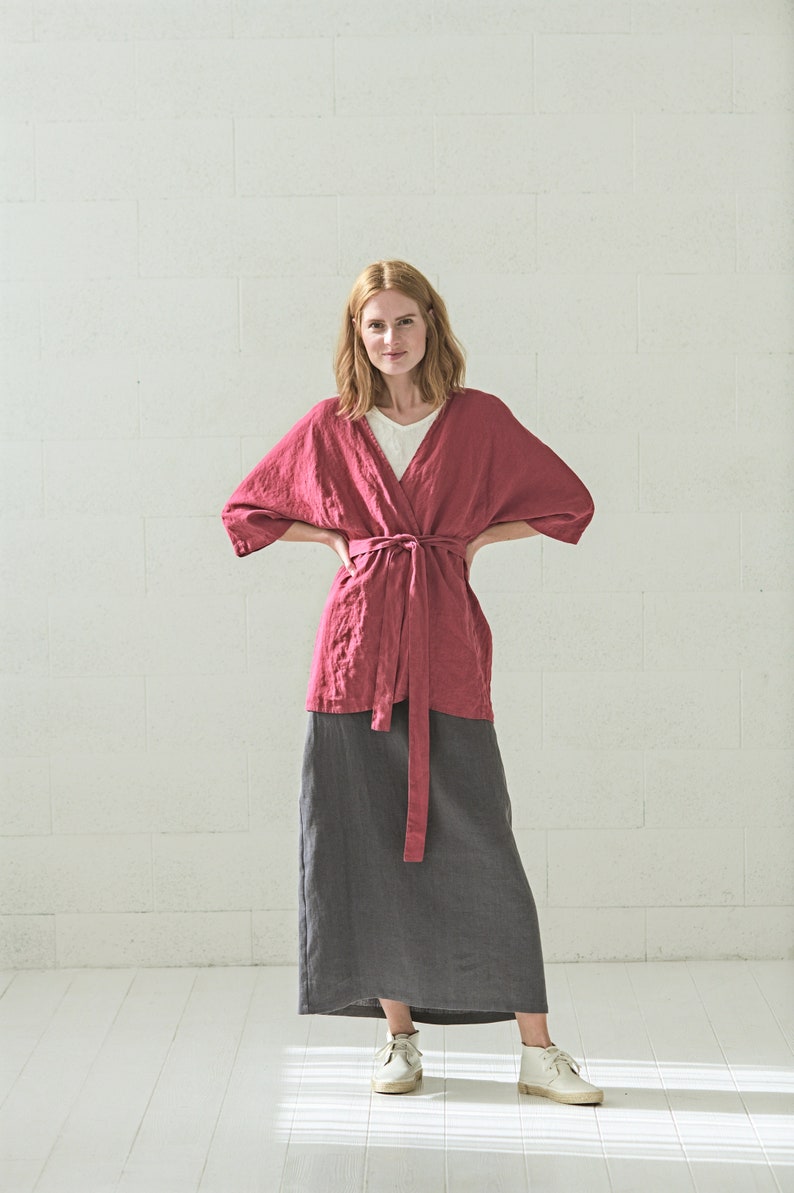 Linen Kimono Jacket, Drop Shoulder Sleeves Jacket, Oversized Linen Jacket, Japanese Style Linen Cardigan image 6