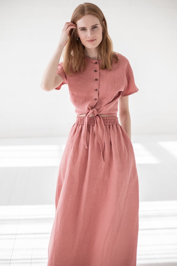 Tie Shirt Linen Top Short Linen Blouse 