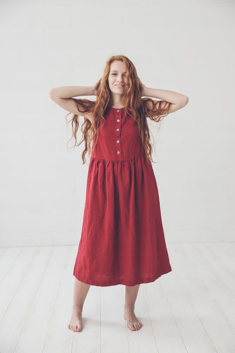 Soft Washed Linen Dress: Long Swing Robe, Maternity Friendly image 2
