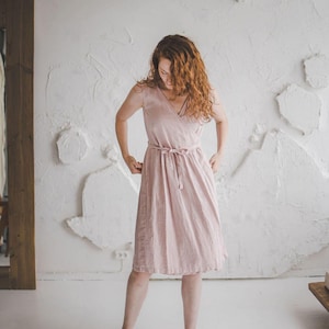 Vestido cruzado de lino, vestido sin mangas para mujer