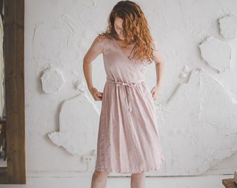 Wrap Linen Dress, Sleeveless Woman Dress