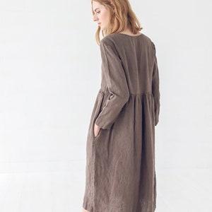 Swing Linen Dress with Long Sleeves, Soft Maxi Linen Dress image 3