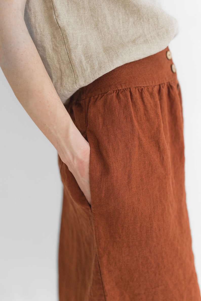 High Waist Spring Linen Skirt , Flax Linen Knee Length Linen Skirt, Buttons Down Linen Skirt image 5