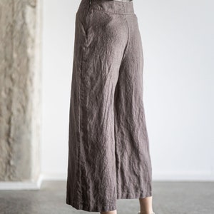 Wide-Leg Linen Pants, Relaxed Fit Flax Linen Pants, Linen Trousers For Women, Summer Linen Culottes image 5