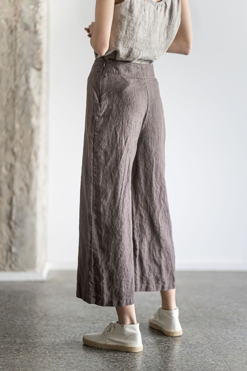 Wide-Leg Linen Pants, Relaxed Fit Flax Linen Pants, Linen Trousers For Women, Summer Linen Culottes image 5