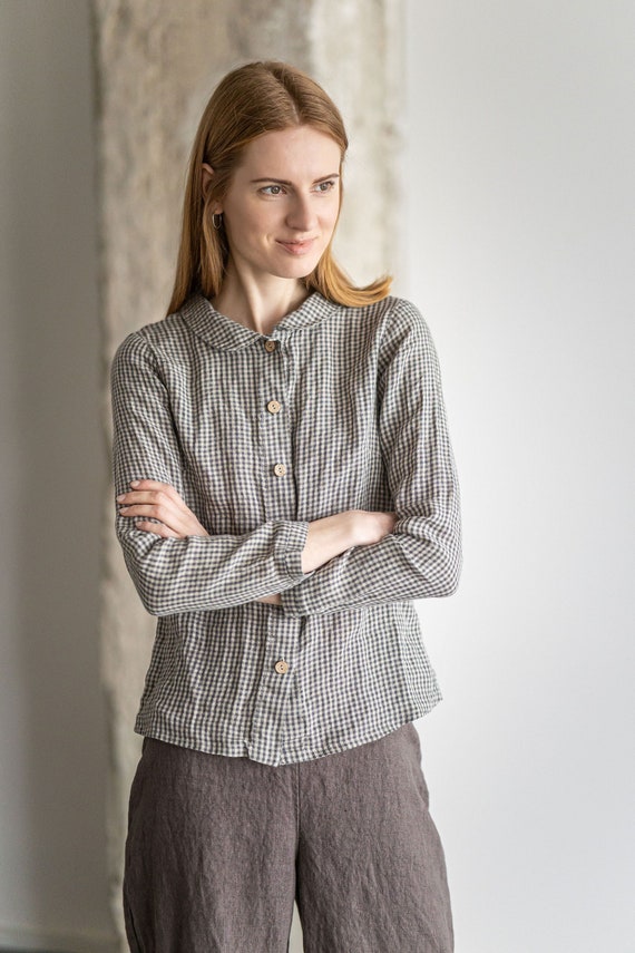 Chemise en lin a col Claudine Chemises femme classiques Chemise ajustee en lin Etsy France