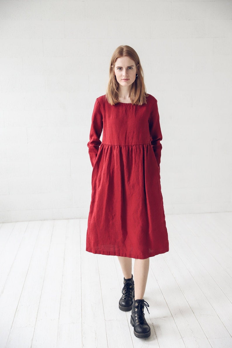 Robe Longue Femme En Coton Et Lin - Manches Longues, Col Rond, Coupe Ample, Blanc, Style été Décontracté