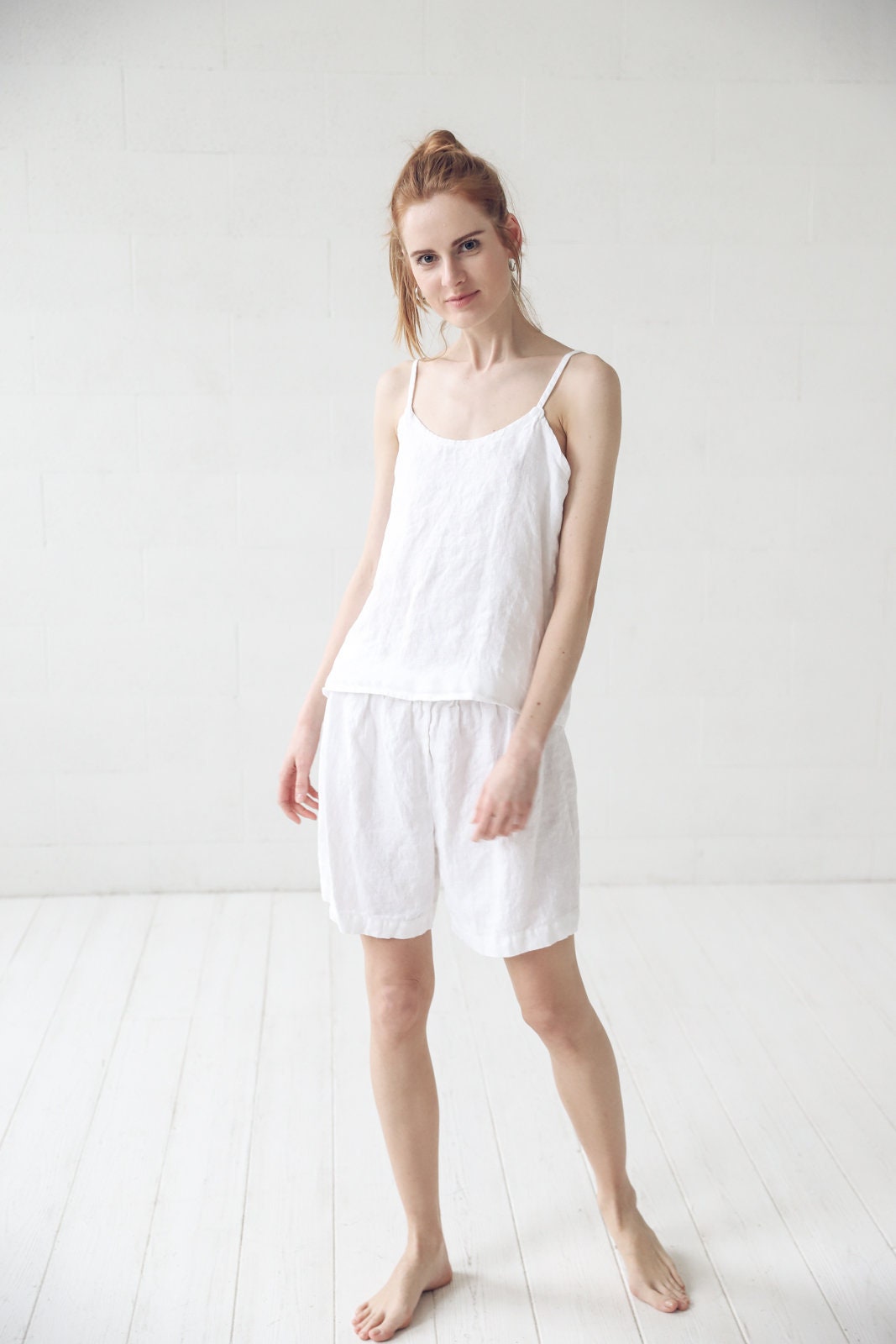 Linen Pajama Set: Women's Natural Sleepwear Loungewear