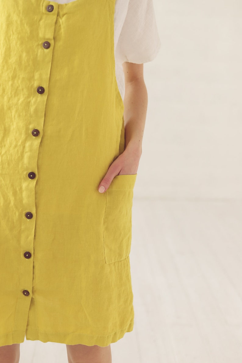 Mini Apron dress Linen Pinafore Dress Jumper Linen Dress Slip Women Summer Dress