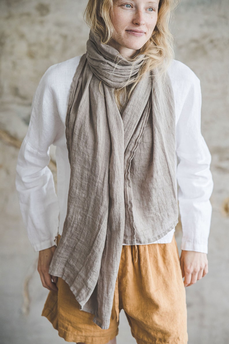 Linen Scarf Lightweight Oversize Linen Scarves Sustainable image 3