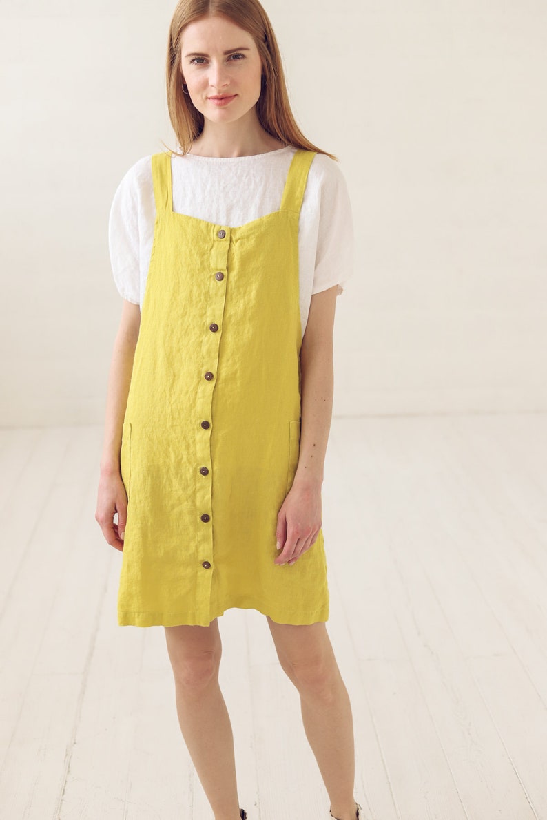 Mini Apron dress Linen Pinafore Dress Jumper Linen Dress Slip Women Summer Dress
