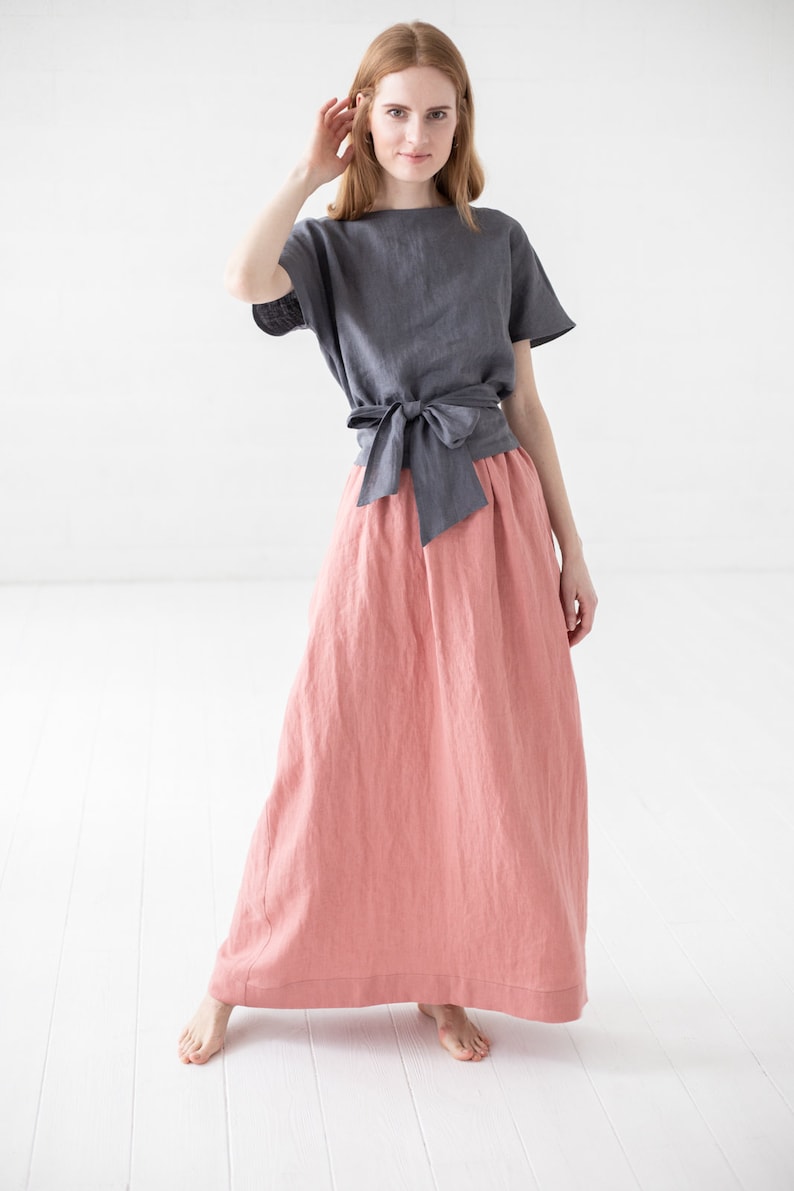 Maxi Linen Skirt / Swing Long Linen Skirt / High Waist Women Skirt image 3