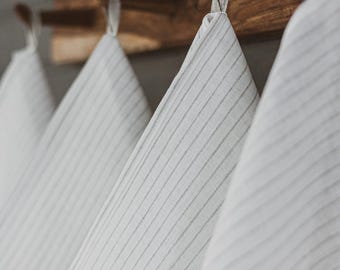 White Linen Tea Towels Set: Natural Stripe Kitchen Towels