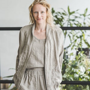 Loose Linen Cardigan, Jacket for Women, Linen Jacket with Pockets, Flax Linen Blazer image 4