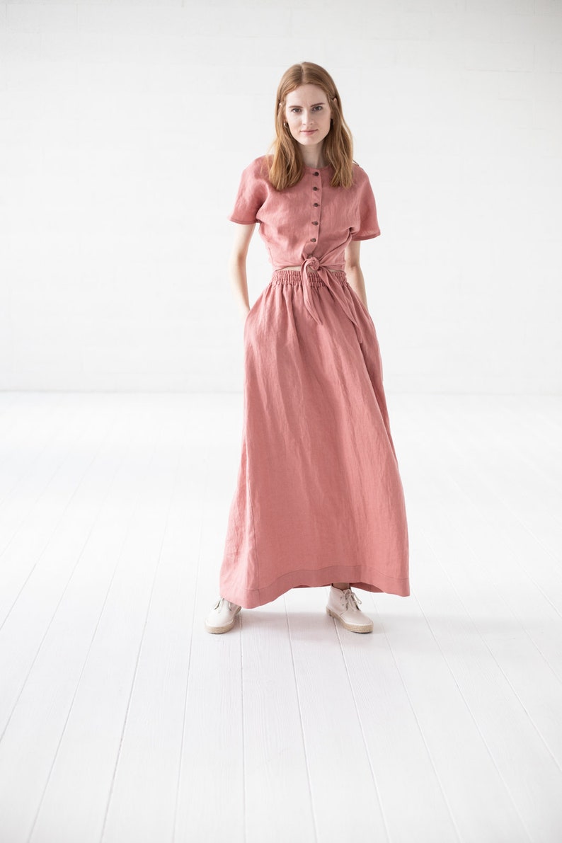 Maxi Linen Skirt / Swing Long Linen Skirt / High Waist Women Skirt image 2