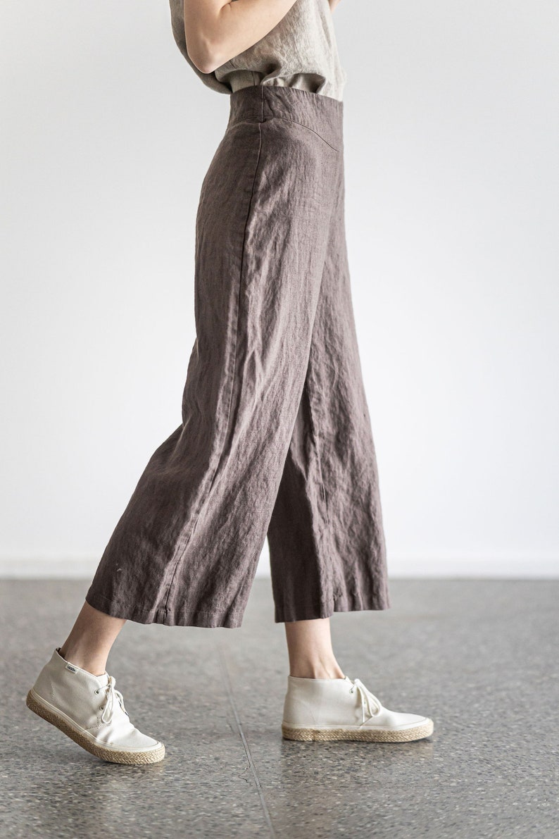 Wide-Leg Linen Pants, Relaxed Fit Flax Linen Pants, Linen Trousers For Women, Summer Linen Culottes image 4