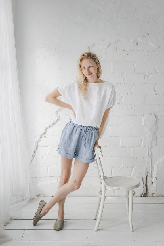 Linen Shorts Elastic Waist Summer Mini Linen Shorts Flax Beach Linen Shorts for Women Etsy UK