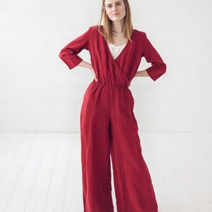 Maxi Leinen Overall / Abend Lange Leinen Overall / Leinen Culottes Overall / Weites Bein Frauen Overall Bild 5