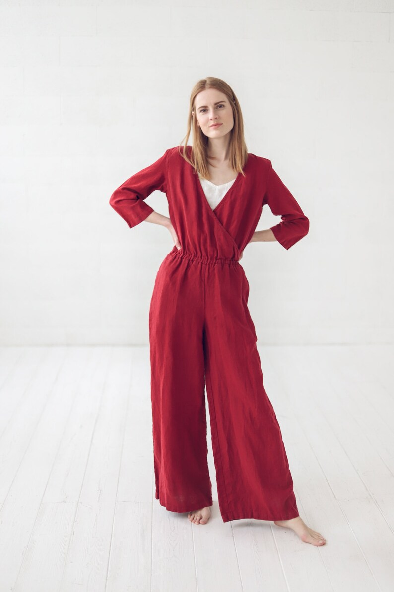 Maxi Leinen Overall / Abend Lange Leinen Overall / Leinen Culottes Overall / Weites Bein Frauen Overall Bild 5