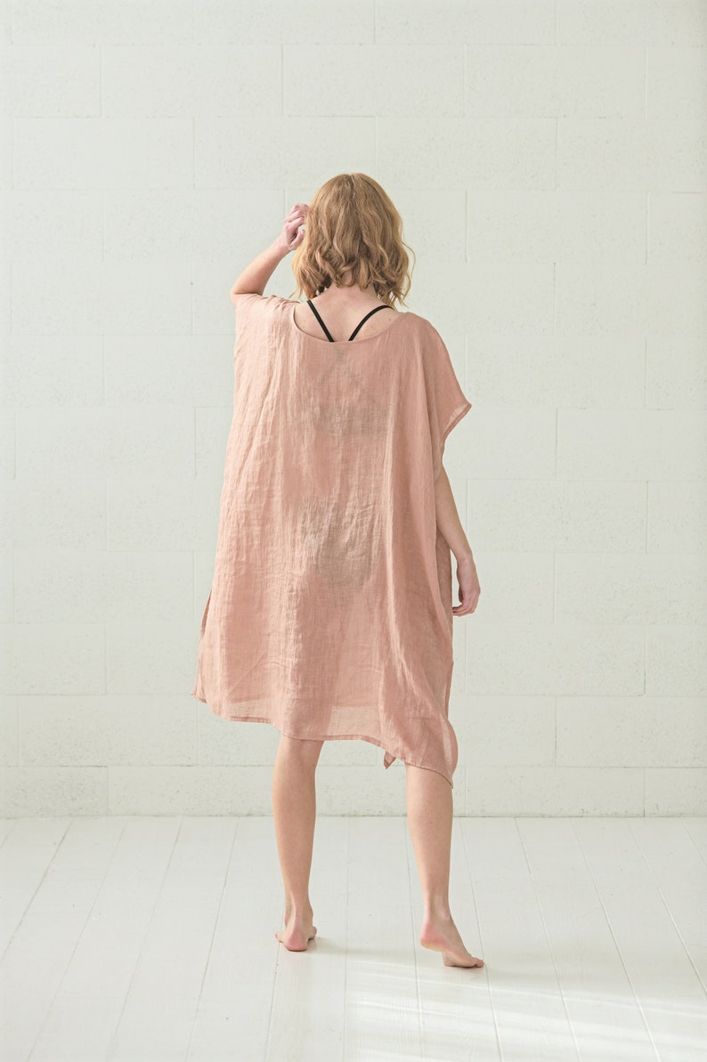 Light Linen Caftan Beach Dress / Women Beachwear / Oversize Casual Linen Tunic image 5