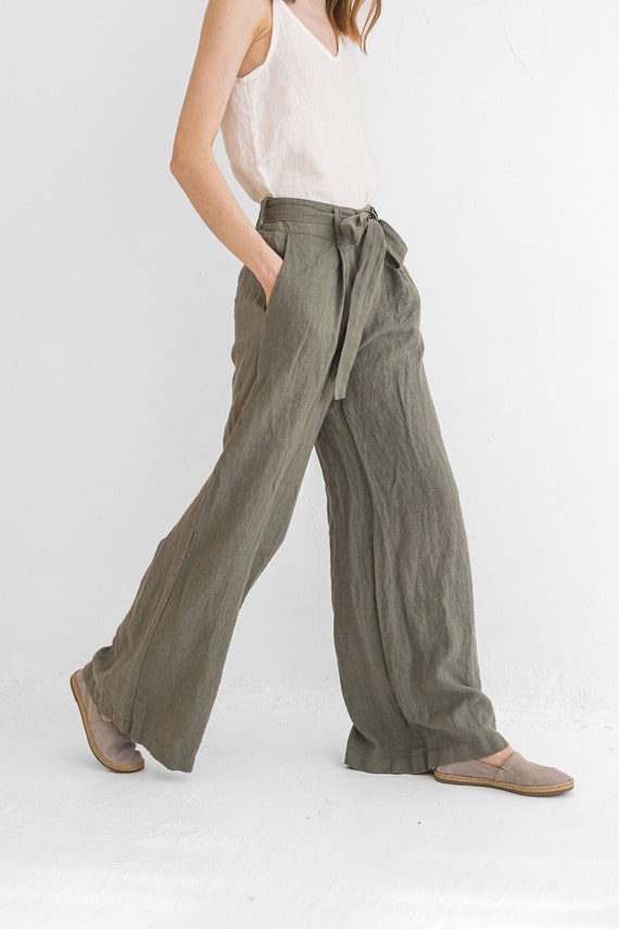 Loose Wide Linen Pants, Hight Waist Linen Trousers, Linen