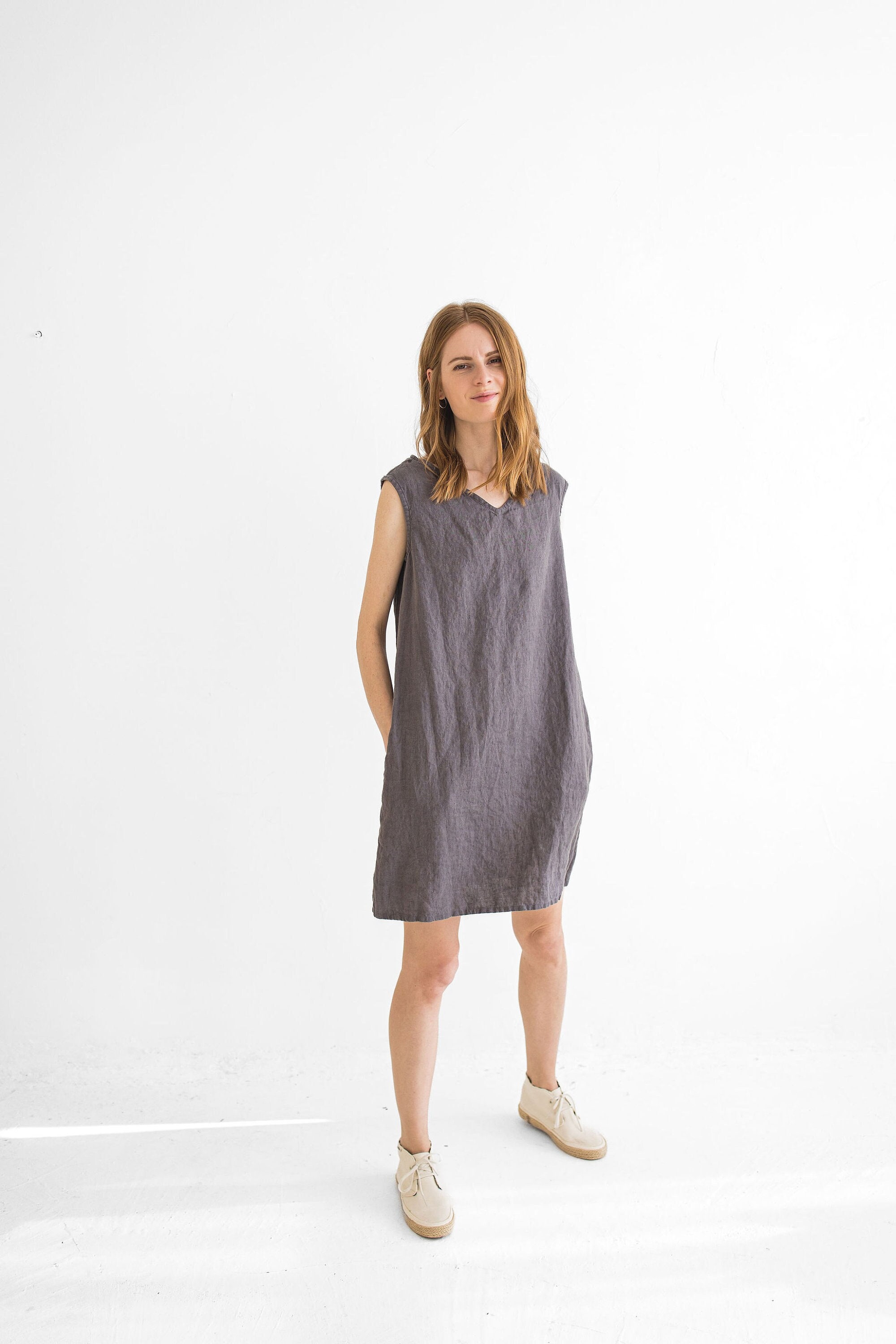 新品未使用COTTON LINEN VINTAGE DRESS TUNIC Linen Tunic Dress Classic Shape, Linen Dress With Pockets - Etsy