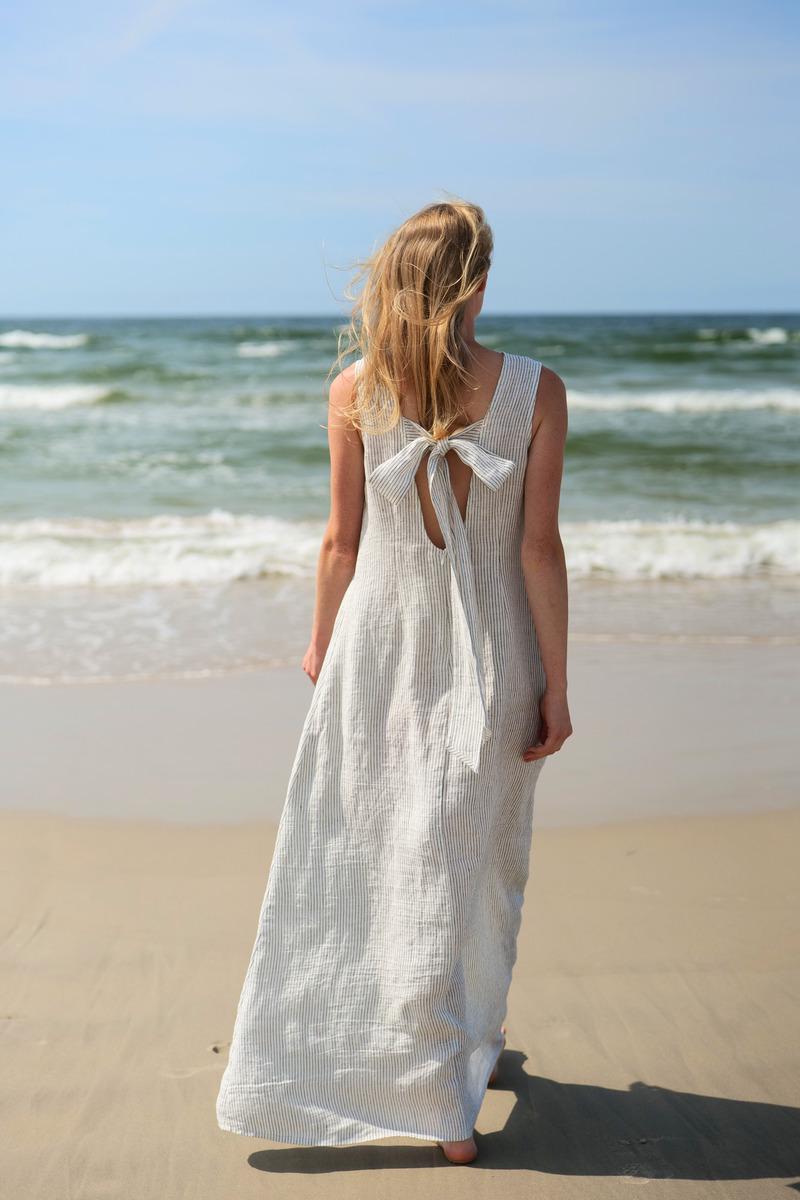 Linen Maxi Summer Bow Dress Flora